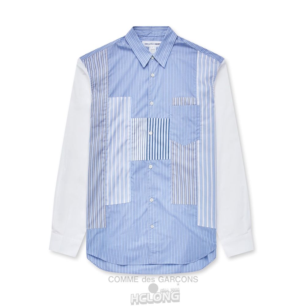 Comme Des Garcons CDG Shirt Forever - Stribet Patchwork Bomulds Shirt Toppe Herre Blue/White | 74258-VQTS