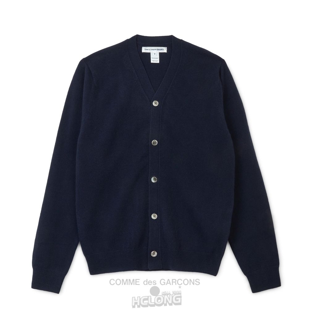 Comme Des Garcons CDG Shirt Forever - V-Neck Lambswool Cardigan Strikkevarer Herre Mørkeblå | 49815-PBLK