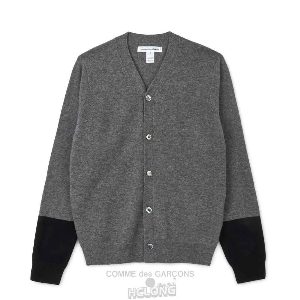 Comme Des Garcons CDG Shirt Forever - V-Neck Contrast Cardigan Strikkevarer Herre Grå Sort | 49865-SAJX