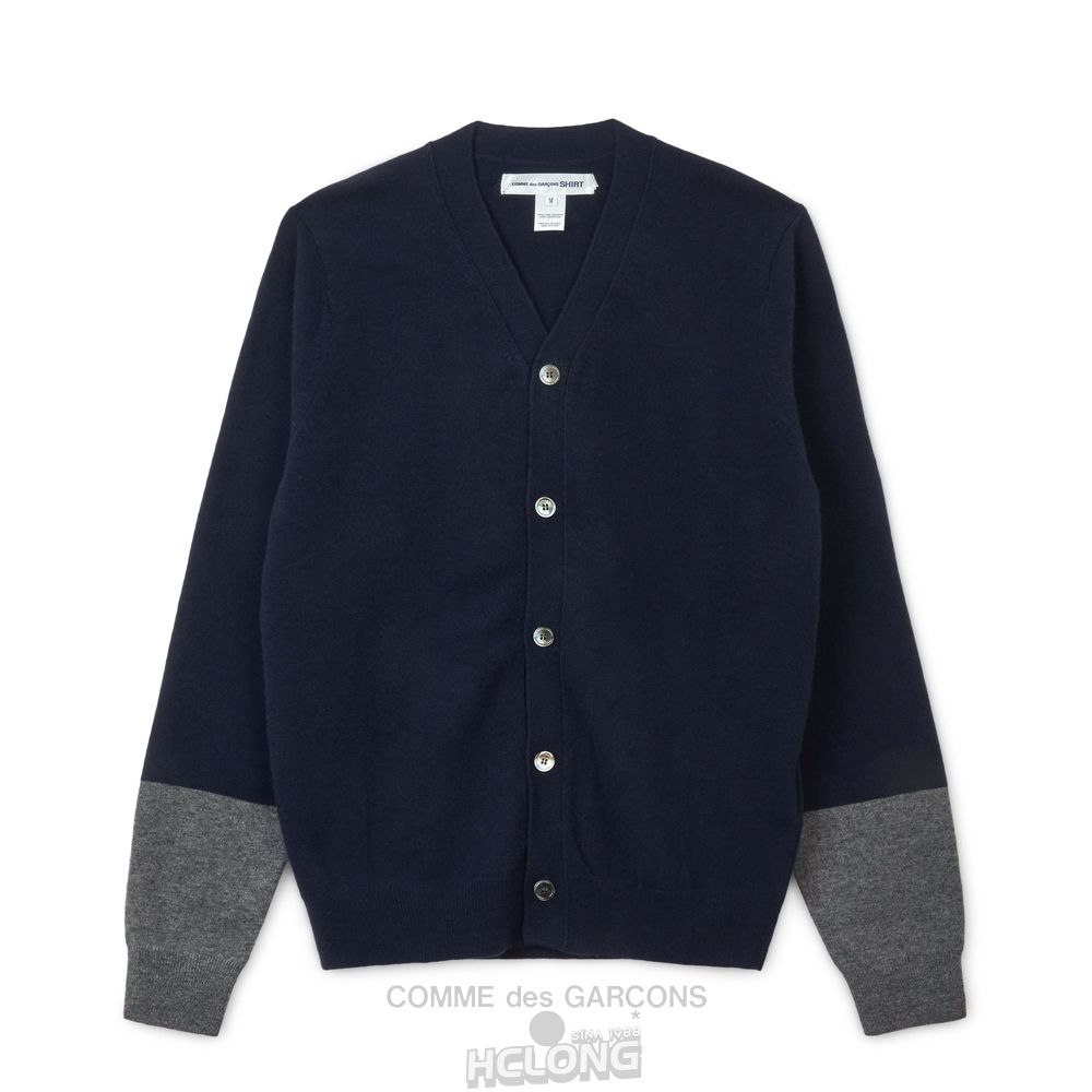 Comme Des Garcons CDG Shirt Forever - V-Neck Contrast Cardigan Strikkevarer Herre Mørkeblå Grå | 90862-GHFY