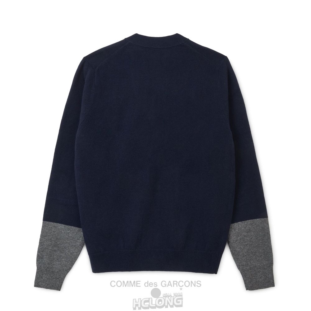 Comme Des Garcons CDG Shirt Forever - V-Neck Contrast Cardigan Strikkevarer Herre Mørkeblå Grå | 90862-GHFY