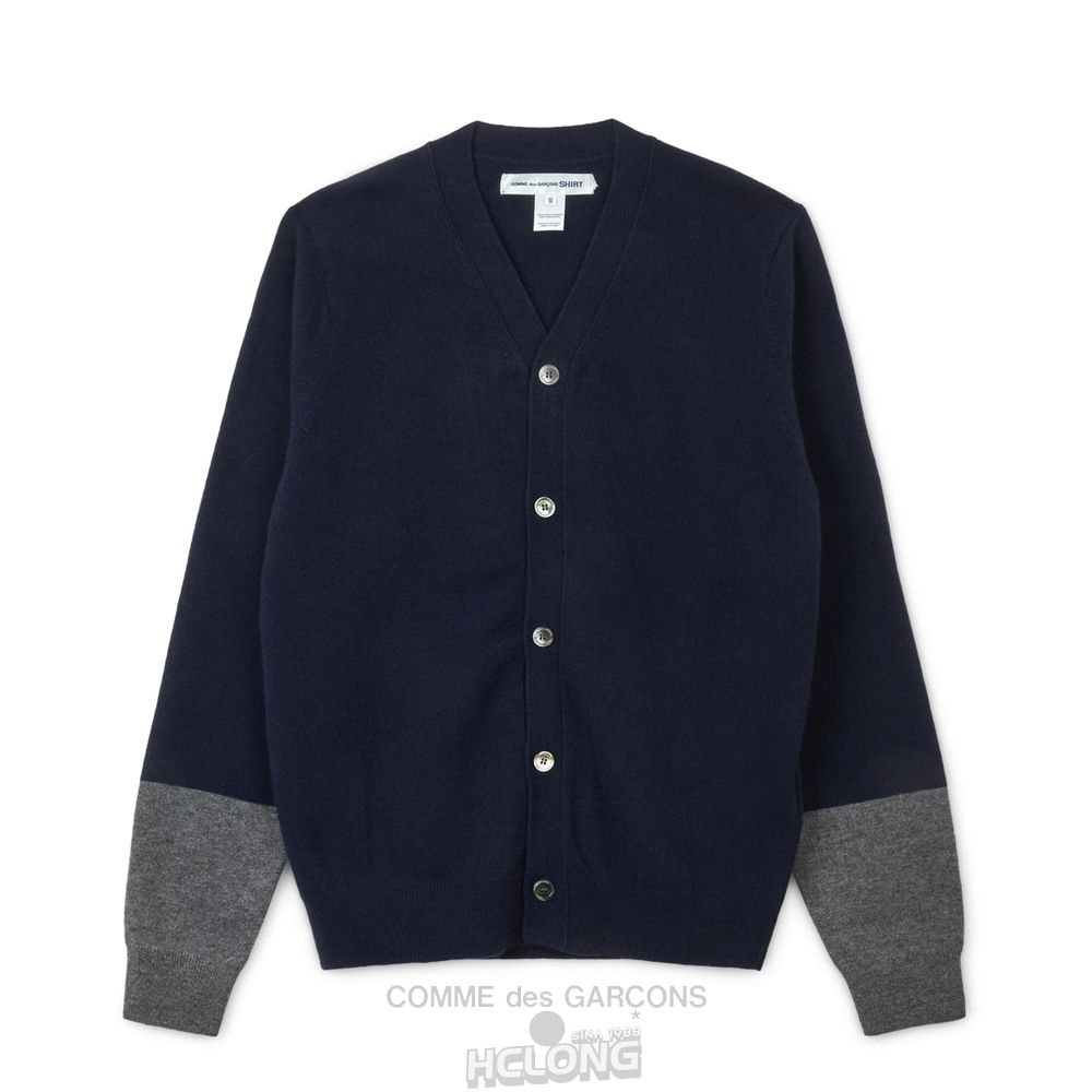 Comme Des Garcons CDG Shirt Forever - V-Neck Contrast Cardigan Strikkevarer Herre Mørkeblå Grå | 90862-GHFY