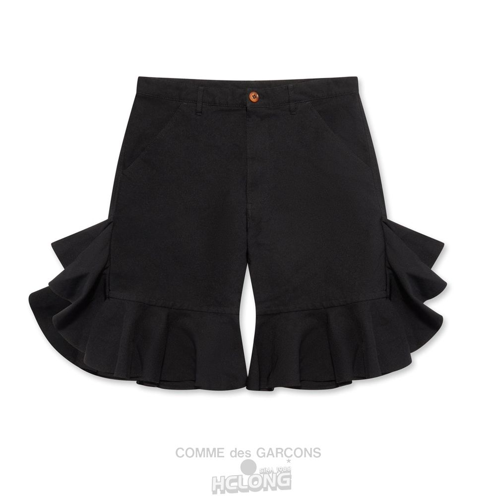 Comme Des Garcons CDG Shirt - Polyester Serge Overdyed Ruffled Shorts Shorts Herre Sort | 10462-PLIJ