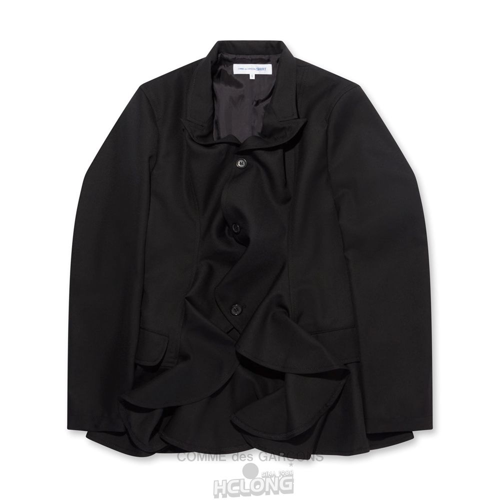 Comme Des Garcons CDG Shirt - Polyester Uld Gabardine Ruffled Jacket Overtøj Herre Sort | 65789-LEPX