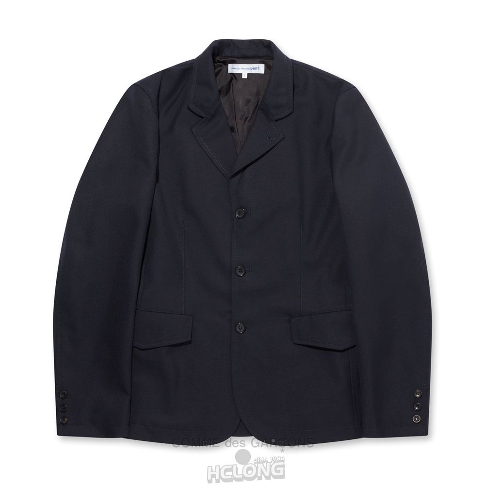 Comme Des Garcons CDG Shirt - Polyester Uld Gabardine Jacket Overtøj Herre Mørkeblå | 90421-JWIM