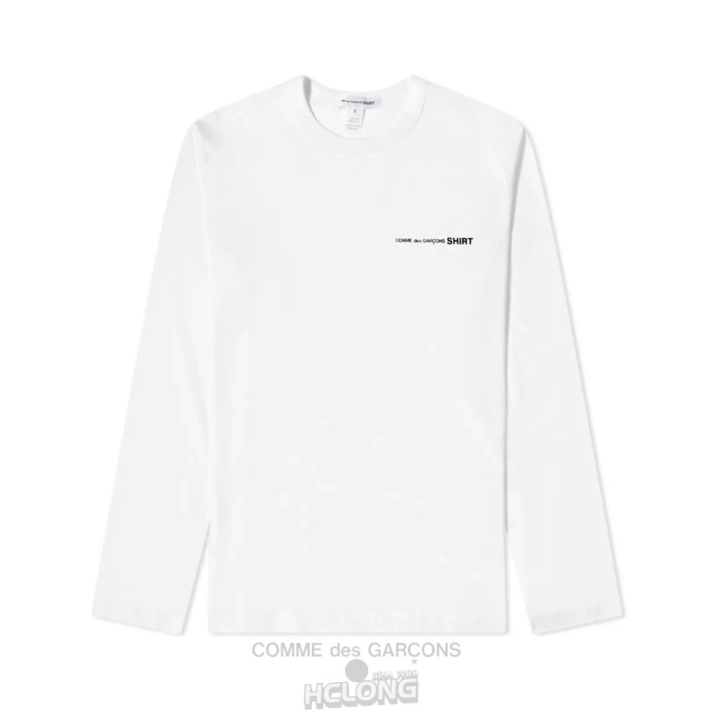 Comme Des Garcons CDG Shirt – Basic Chest Logo L/S T-Shirt Long Sleeve Herre Hvide | 34578-BZHW