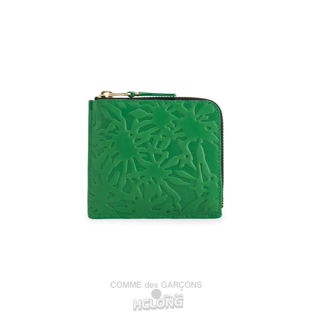 Comme Des Garcons CDG Wallet - Embossed Forest Zip Around Wallet - SA3100EF Embossed Roots & Forest Grøn | 10495-FTYR