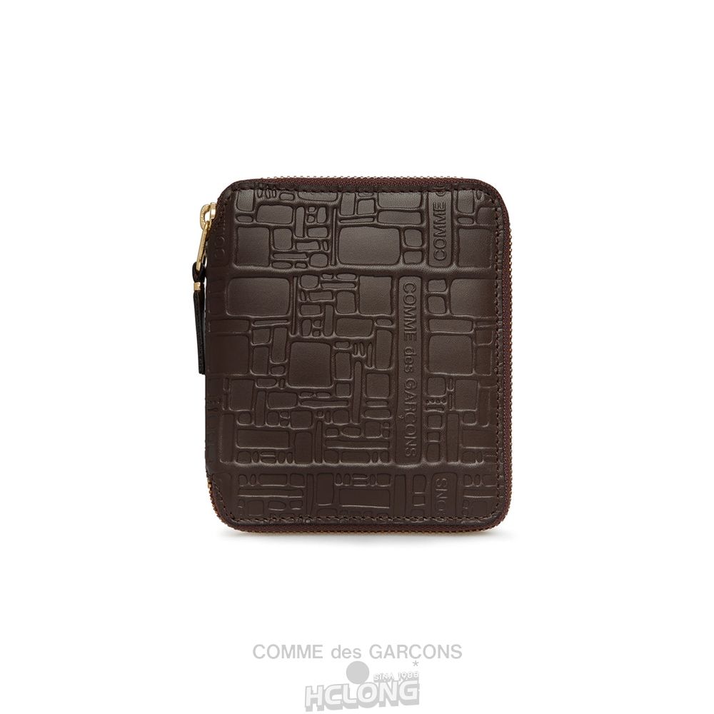 Comme Des Garcons CDG Wallet - Embossed Logo Full Zip Around Wallet - SA2100EL Embossed Logo Brune | 19785-QDRG