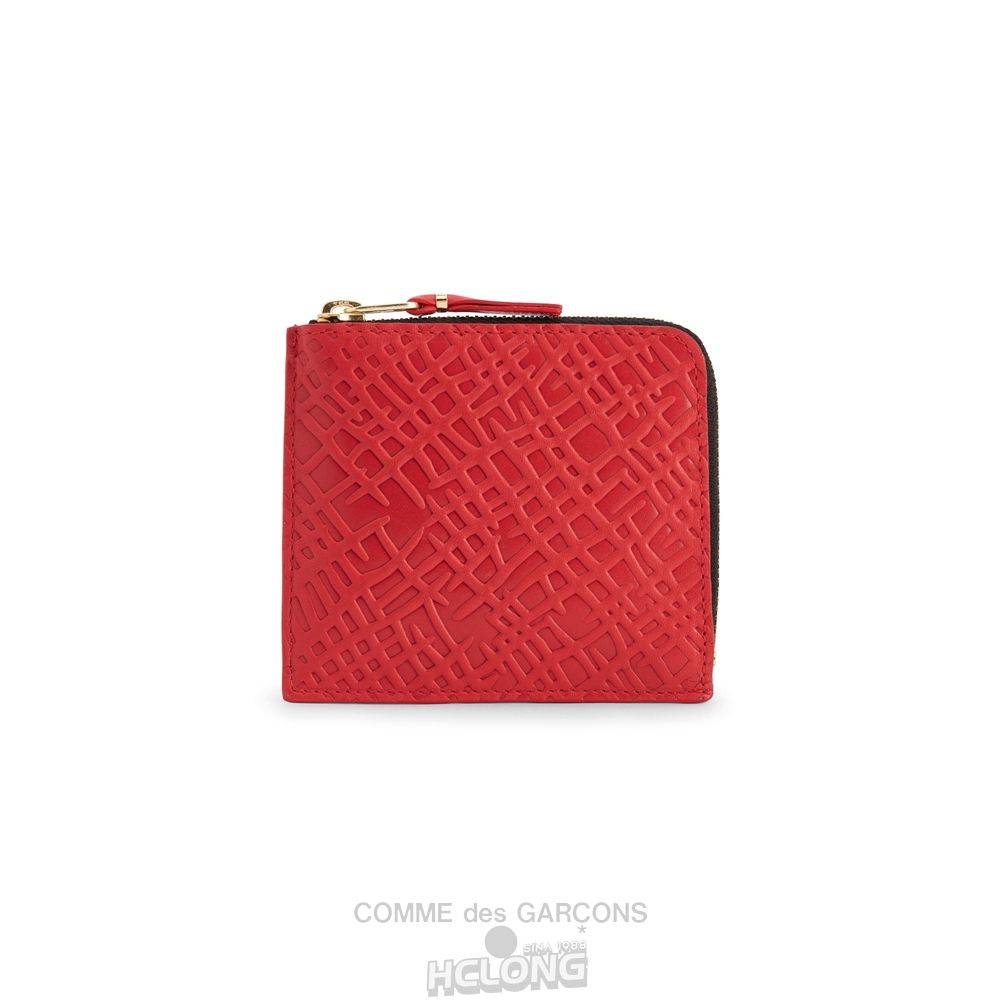 Comme Des Garcons CDG Wallet - Embossed Roots Zip Around Wallet - SA3100ER Embossed Roots & Forest Rød | 42609-IFSX