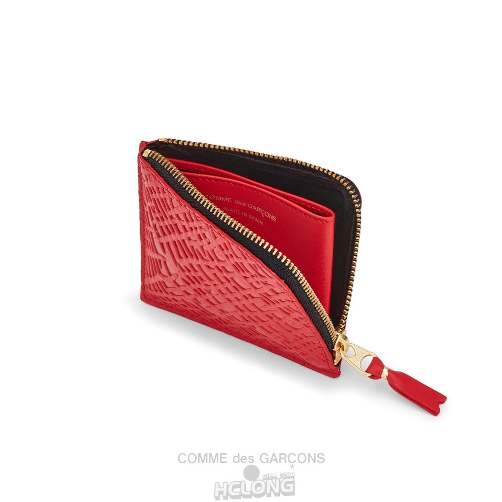 Comme Des Garcons CDG Wallet - Embossed Roots Zip Around Wallet - SA3100ER Embossed Roots & Forest Rød | 42609-IFSX