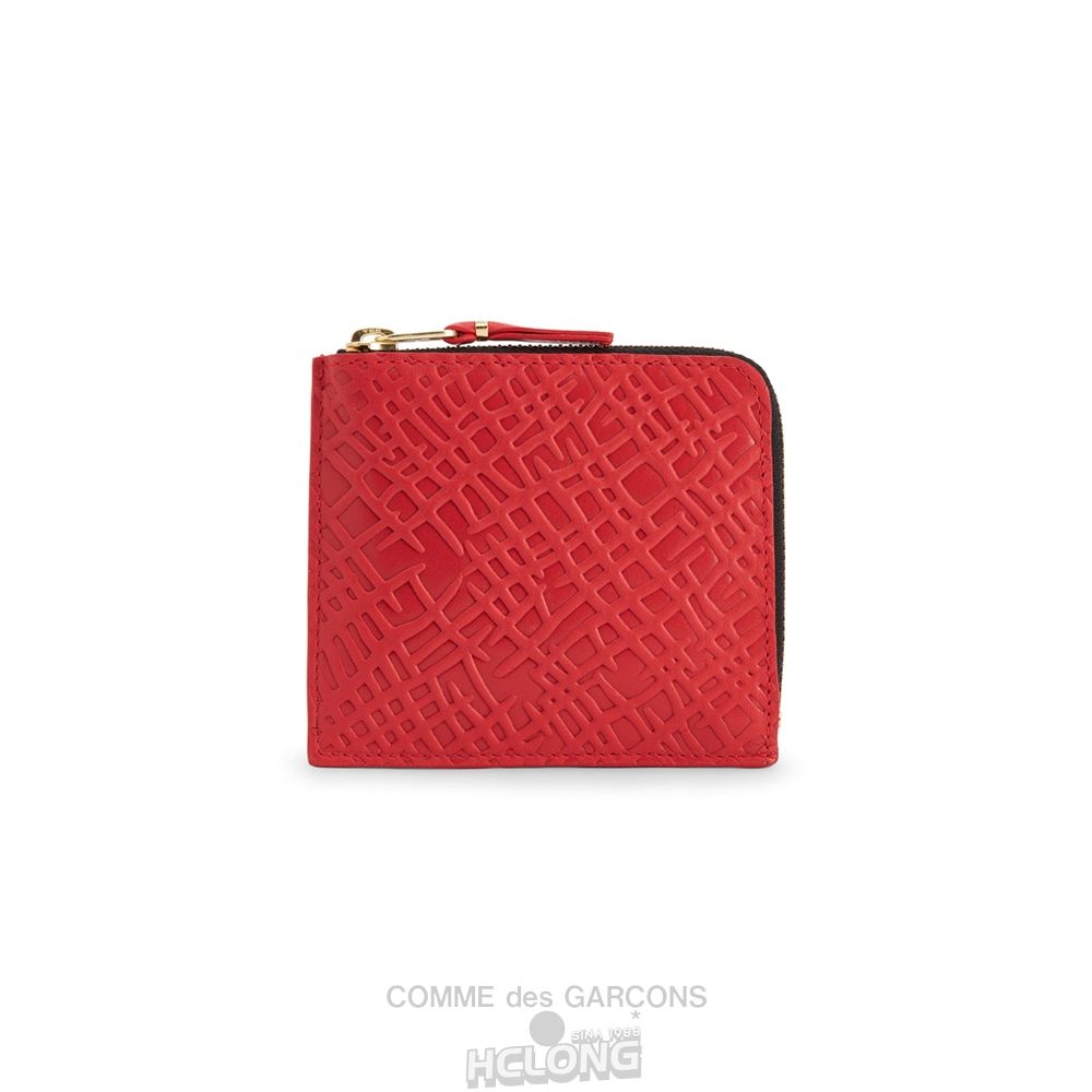 Comme Des Garcons CDG Wallet - Embossed Roots Zip Around Wallet - SA3100ER Embossed Roots & Forest Rød | 42609-IFSX