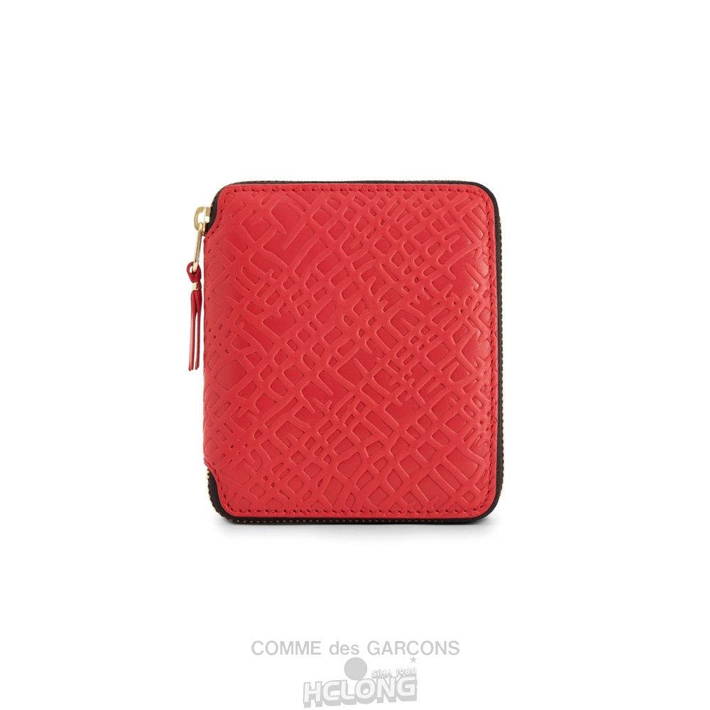 Comme Des Garcons CDG Wallet - Embossed Roots Full Zip Around Wallet - SA2100ER Embossed Roots & Forest Rød | 46237-QVZY