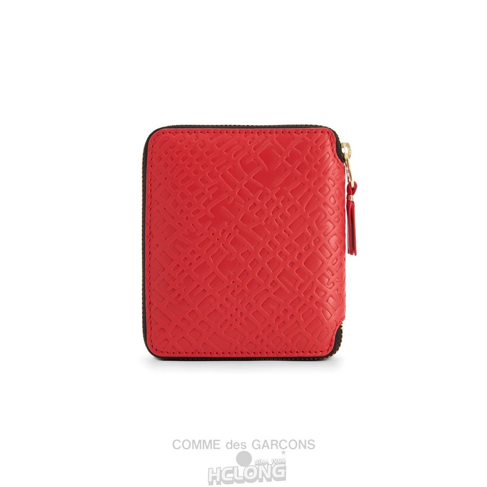 Comme Des Garcons CDG Wallet - Embossed Roots Full Zip Around Wallet - SA2100ER Embossed Roots & Forest Rød | 46237-QVZY