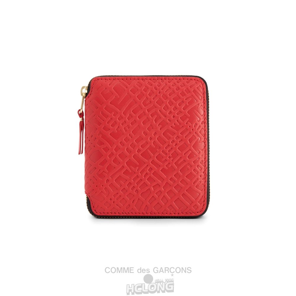 Comme Des Garcons CDG Wallet - Embossed Roots Full Zip Around Wallet - SA2100ER Embossed Roots & Forest Rød | 46237-QVZY