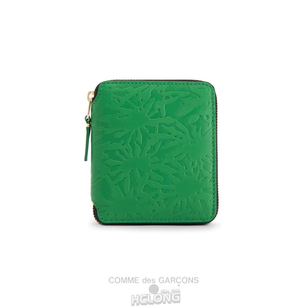 Comme Des Garcons CDG Wallet - Embossed Forest Full Zip Around Wallet - SA2100EF Embossed Roots & Forest Grøn | 50294-WSRK