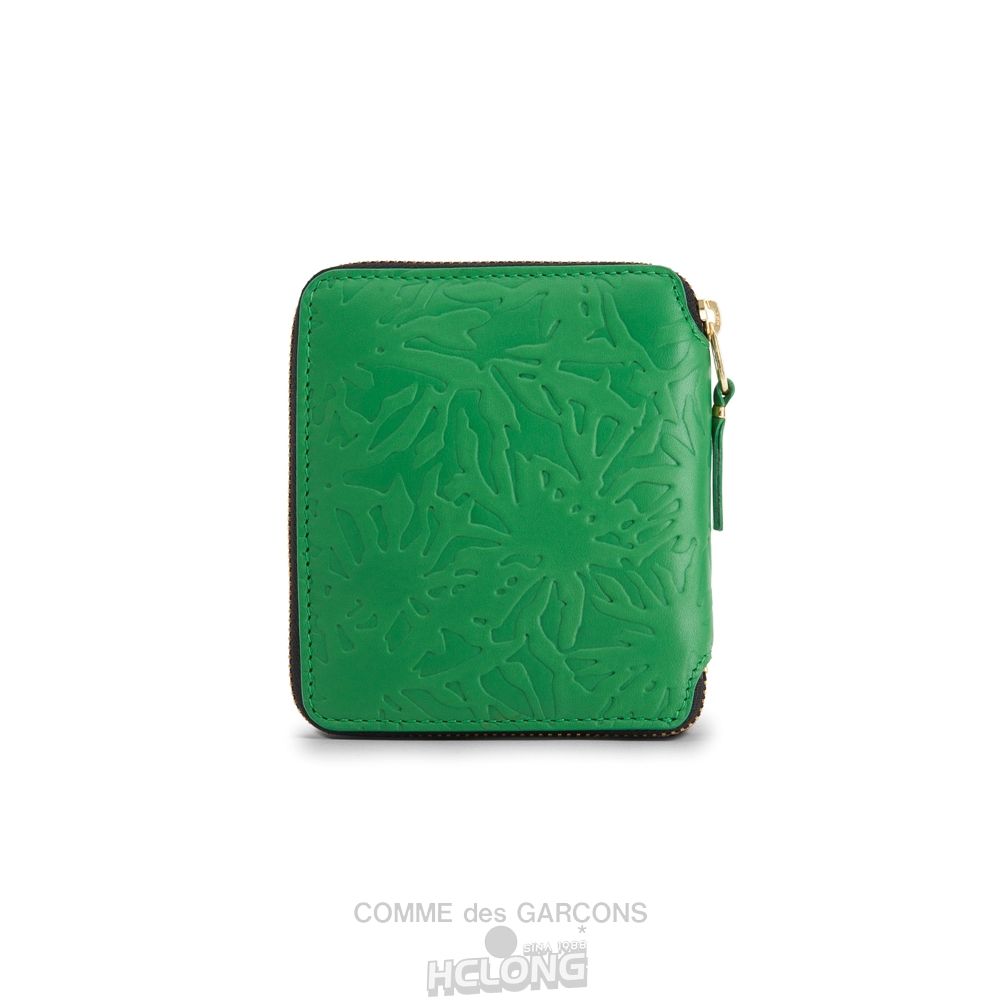 Comme Des Garcons CDG Wallet - Embossed Forest Full Zip Around Wallet - SA2100EF Embossed Roots & Forest Grøn | 50294-WSRK