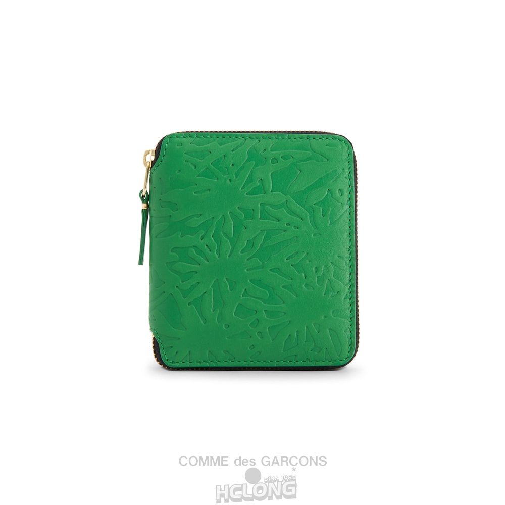 Comme Des Garcons CDG Wallet - Embossed Forest Full Zip Around Wallet - SA2100EF Embossed Roots & Forest Grøn | 50294-WSRK