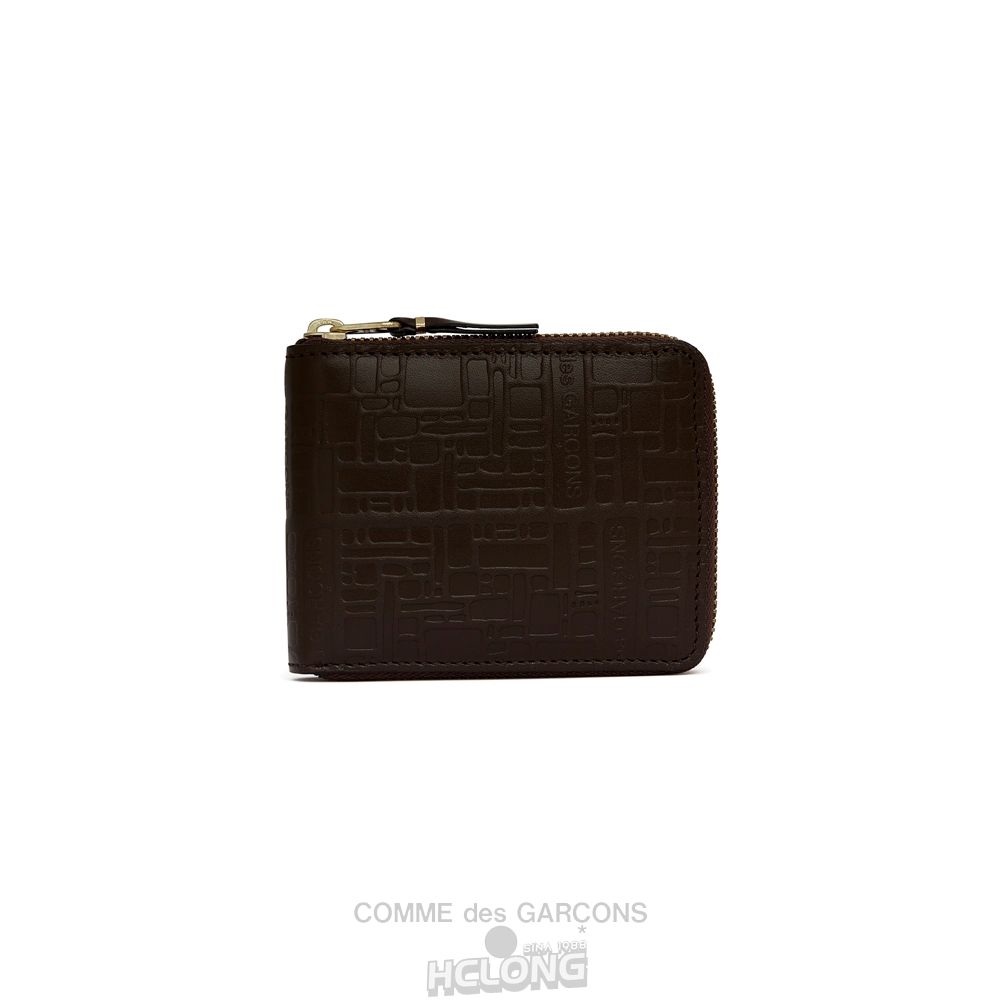 Comme Des Garcons CDG Wallet - Embossed Logo Full Zip Around Wallet - SA7100EL Embossed Logo Brune | 58320-QHBS