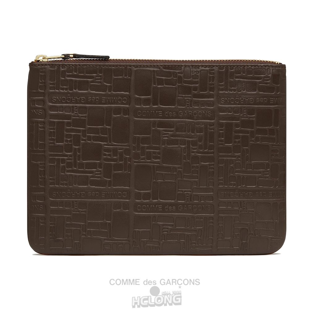 Comme Des Garcons CDG Wallet - Embossed Logo Zip Pouch - SA5100EL Embossed Logo Brune | 59860-CJZG