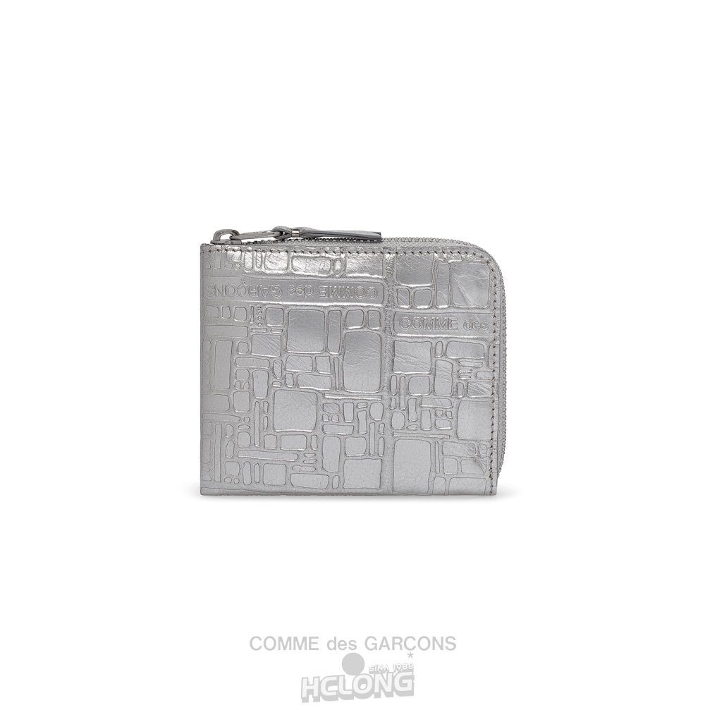 Comme Des Garcons CDG Wallet - Embossed Logo Zip Around Wallet - SA3100EG Embossed Logo Sølv | 60912-WREN