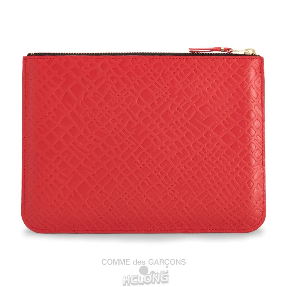 Comme Des Garcons CDG Wallet - Embossed Roots Zip Pouch - SA5100ER Embossed Roots & Forest Rød | 74516-HPAV