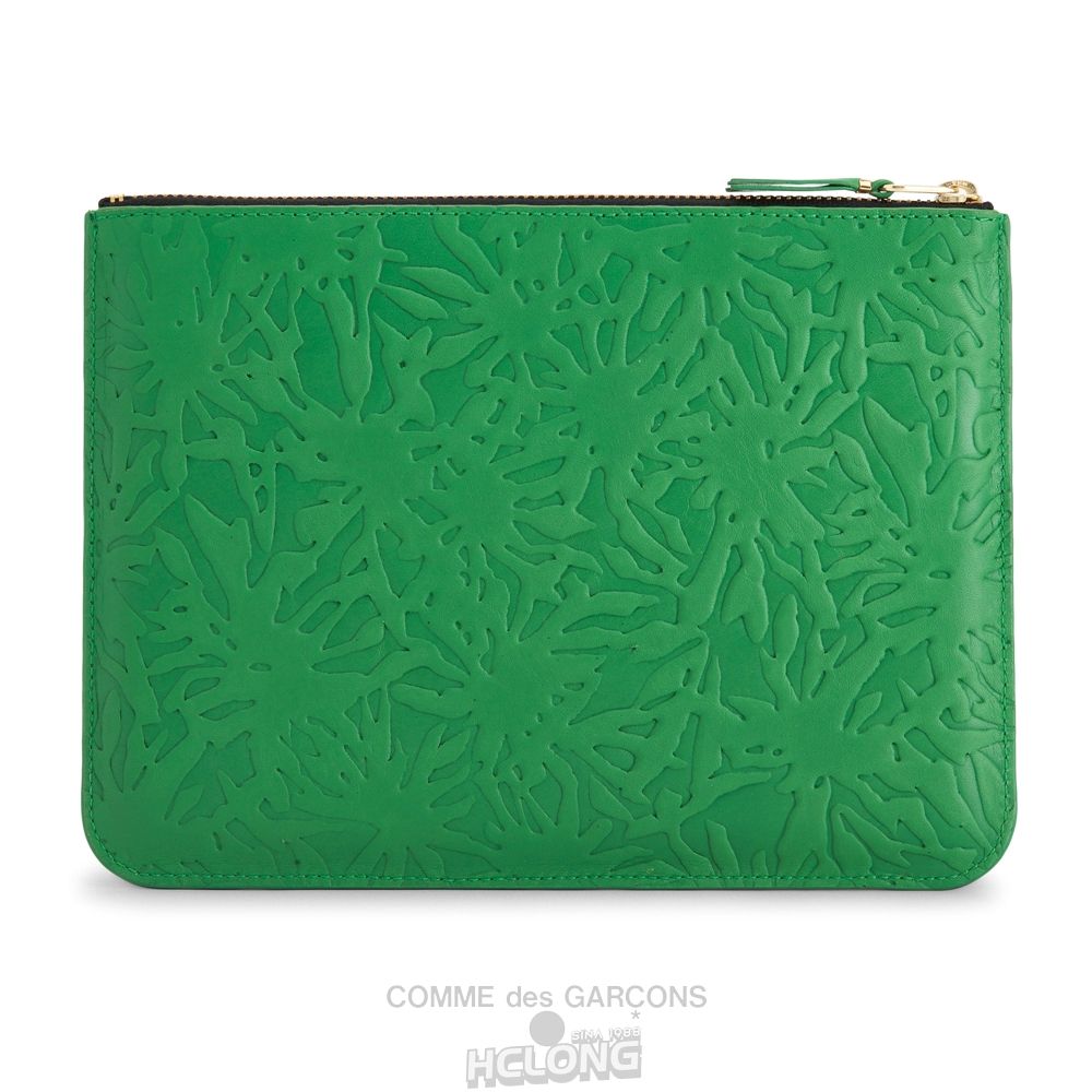 Comme Des Garcons CDG Wallet - Embossed Forest Zip Pouch - SA5100EF Embossed Roots & Forest Grøn | 84217-IXTH