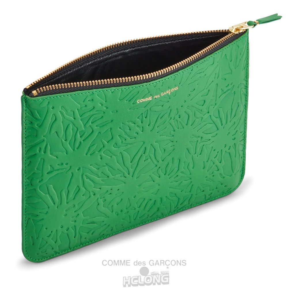 Comme Des Garcons CDG Wallet - Embossed Forest Zip Pouch - SA5100EF Embossed Roots & Forest Grøn | 84217-IXTH