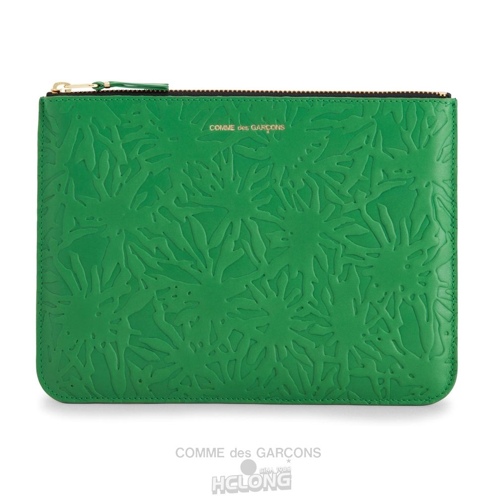 Comme Des Garcons CDG Wallet - Embossed Forest Zip Pouch - SA5100EF Embossed Roots & Forest Grøn | 84217-IXTH