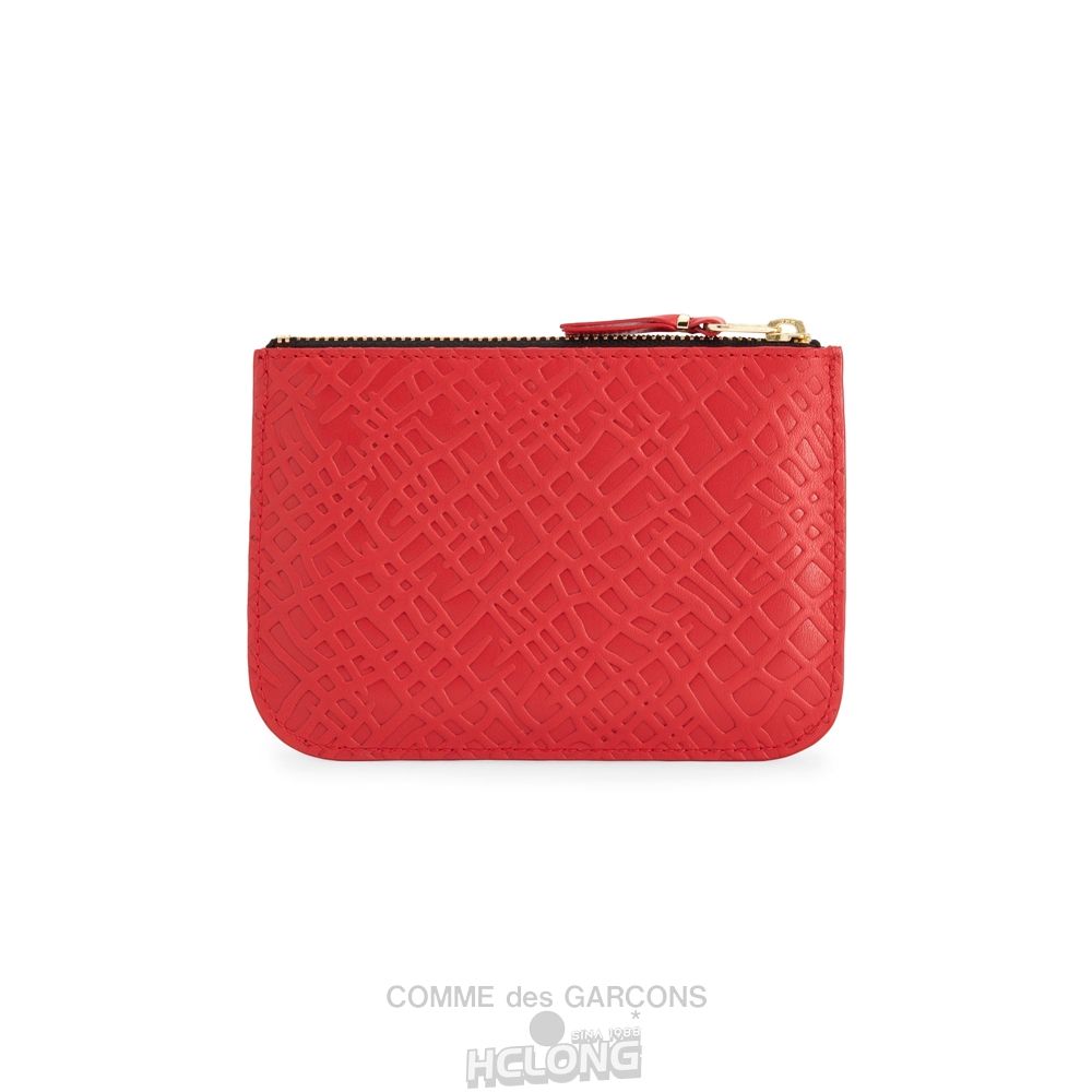 Comme Des Garcons CDG Wallet - Embossed Roots Zip Pouch - SA8100ER Embossed Roots & Forest Rød | 93021-SWJV