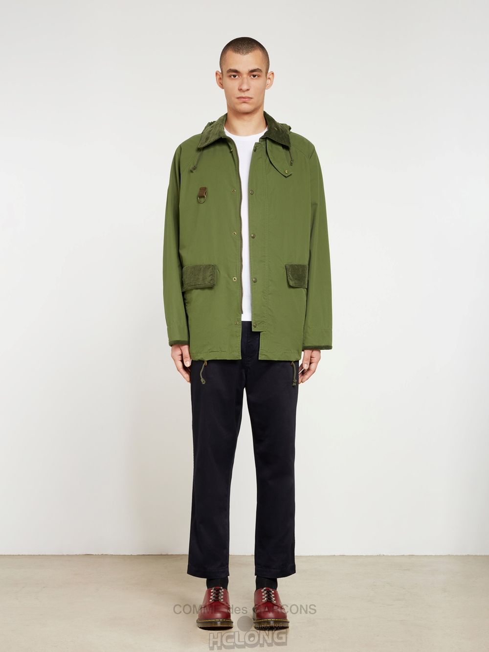 Comme Des Garcons Homme - Bomulds Nylon Parka Overtøj Herre Khaki | 60754-TJQS