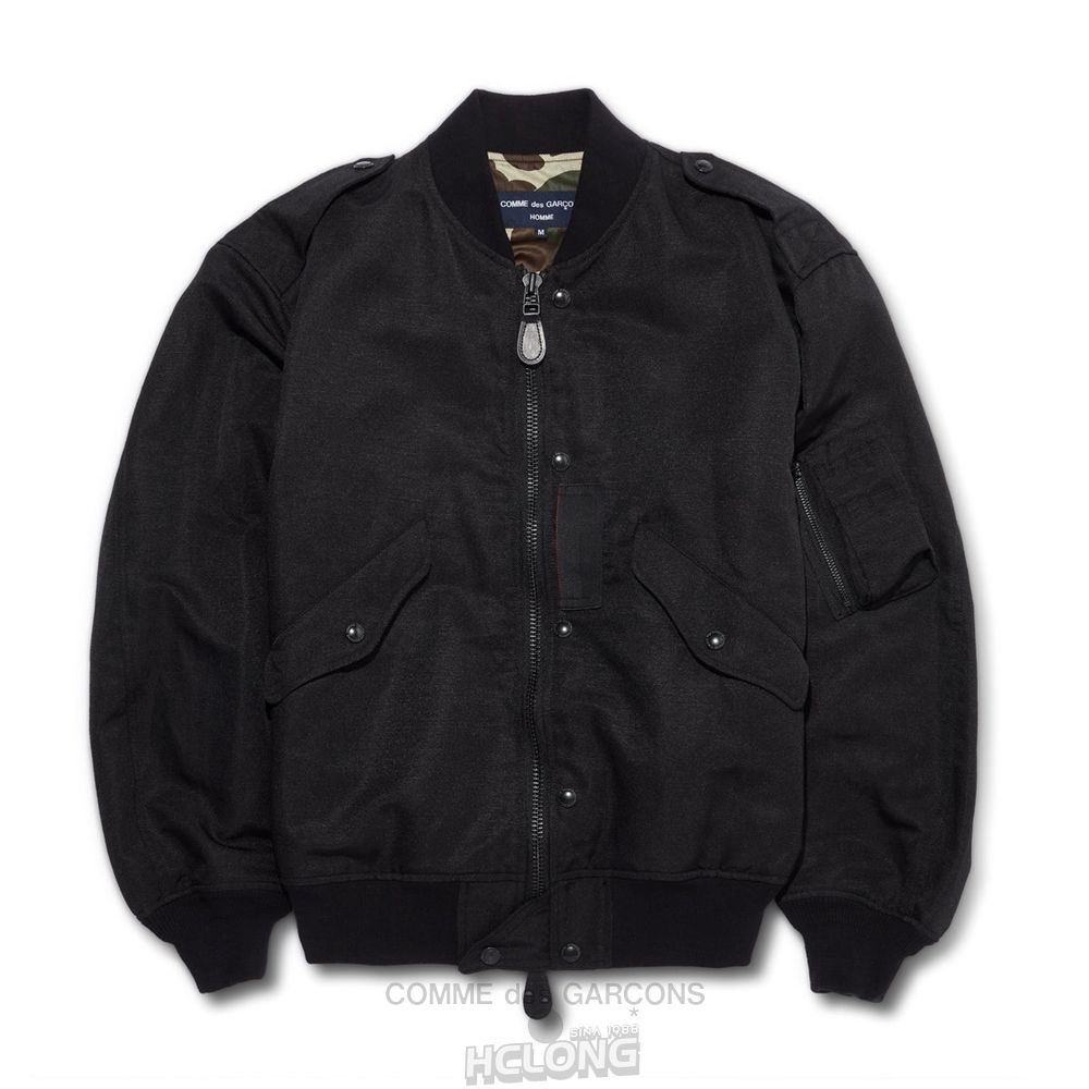 Comme Des Garcons Homme - Linen Polyester MA-1 Jacket Overtøj Herre Sort | 85760-MCWU