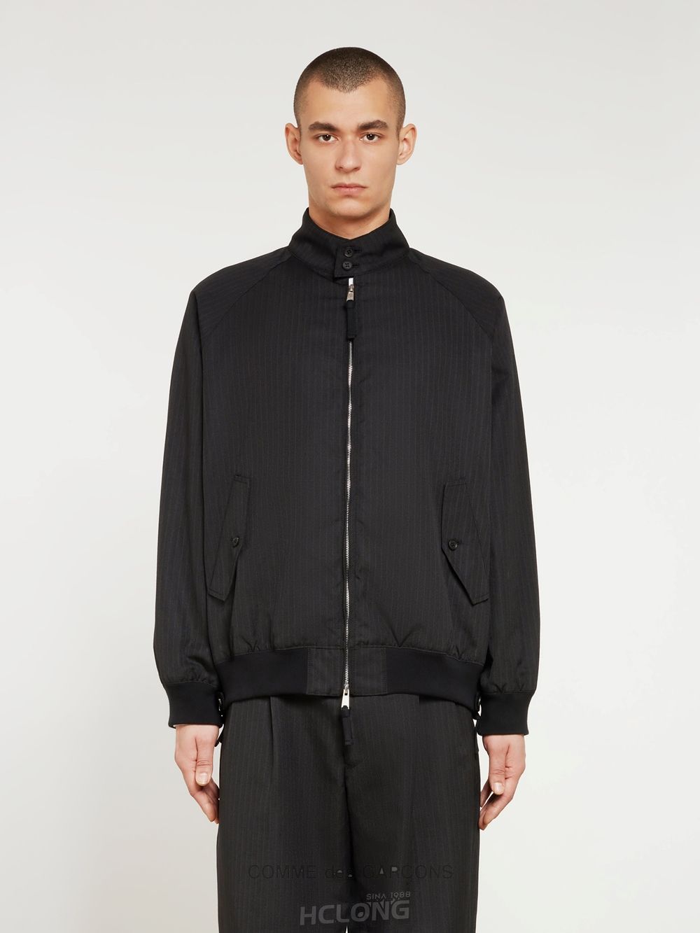 Comme Des Garcons Homme - Polyester Herringbone Stripe Jacket Men's Blouson Overtøj Herre Black/Grey | 39864-JKIG