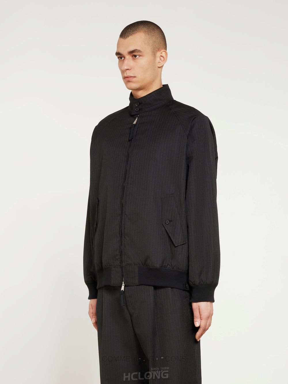 Comme Des Garcons Homme - Polyester Herringbone Stripe Jacket Men's Blouson Overtøj Herre Black/Grey | 39864-JKIG