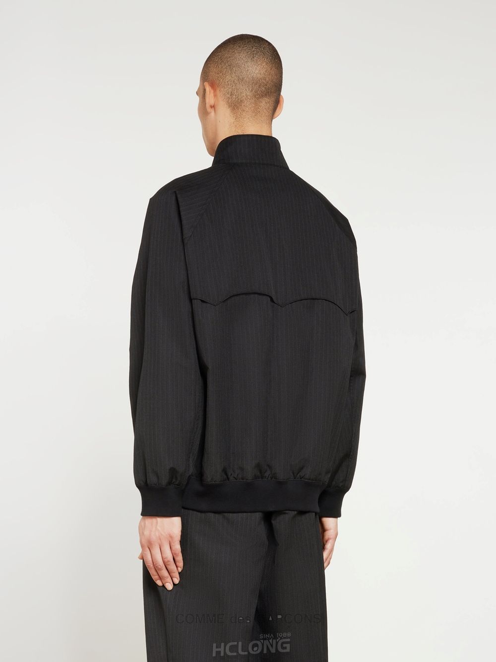 Comme Des Garcons Homme - Polyester Herringbone Stripe Jacket Men's Blouson Overtøj Herre Black/Grey | 39864-JKIG