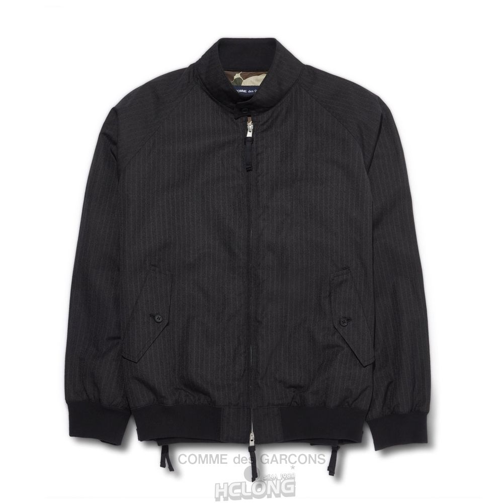 Comme Des Garcons Homme - Polyester Herringbone Stripe Jacket Men\'s Blouson Overtøj Herre Black/Grey | 39864-JKIG