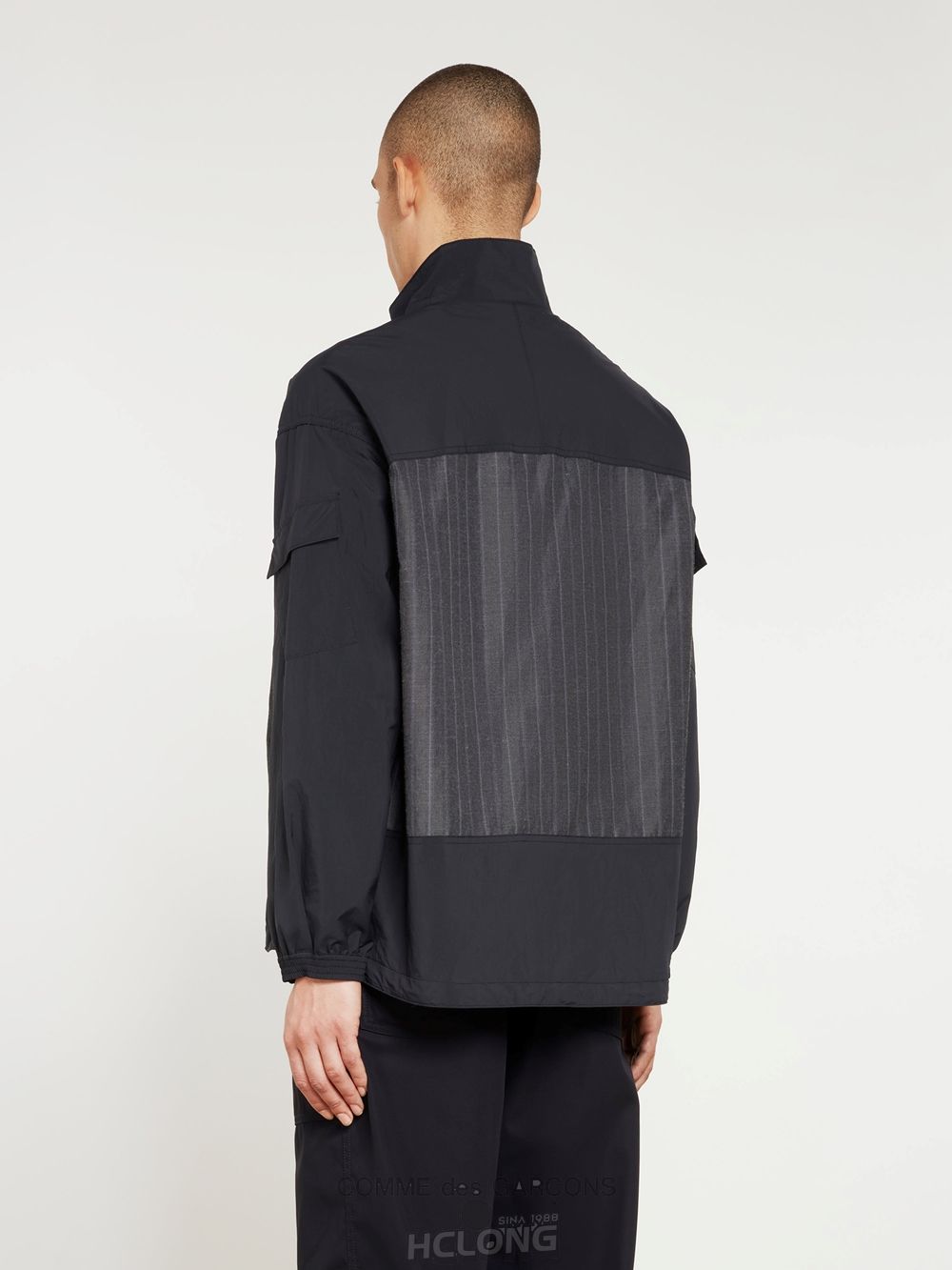 Comme Des Garcons Homme - Polyester Herringbone Stripe x Nylon Jacket Overtøj Herre Sort | 42310-XKPW