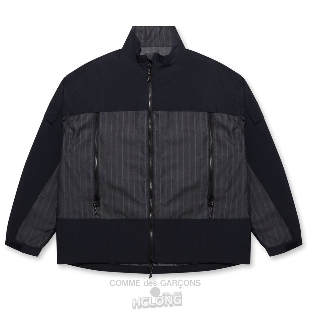 Comme Des Garcons Homme - Polyester Herringbone Stripe x Nylon Jacket Overtøj Herre Sort | 42310-XKPW