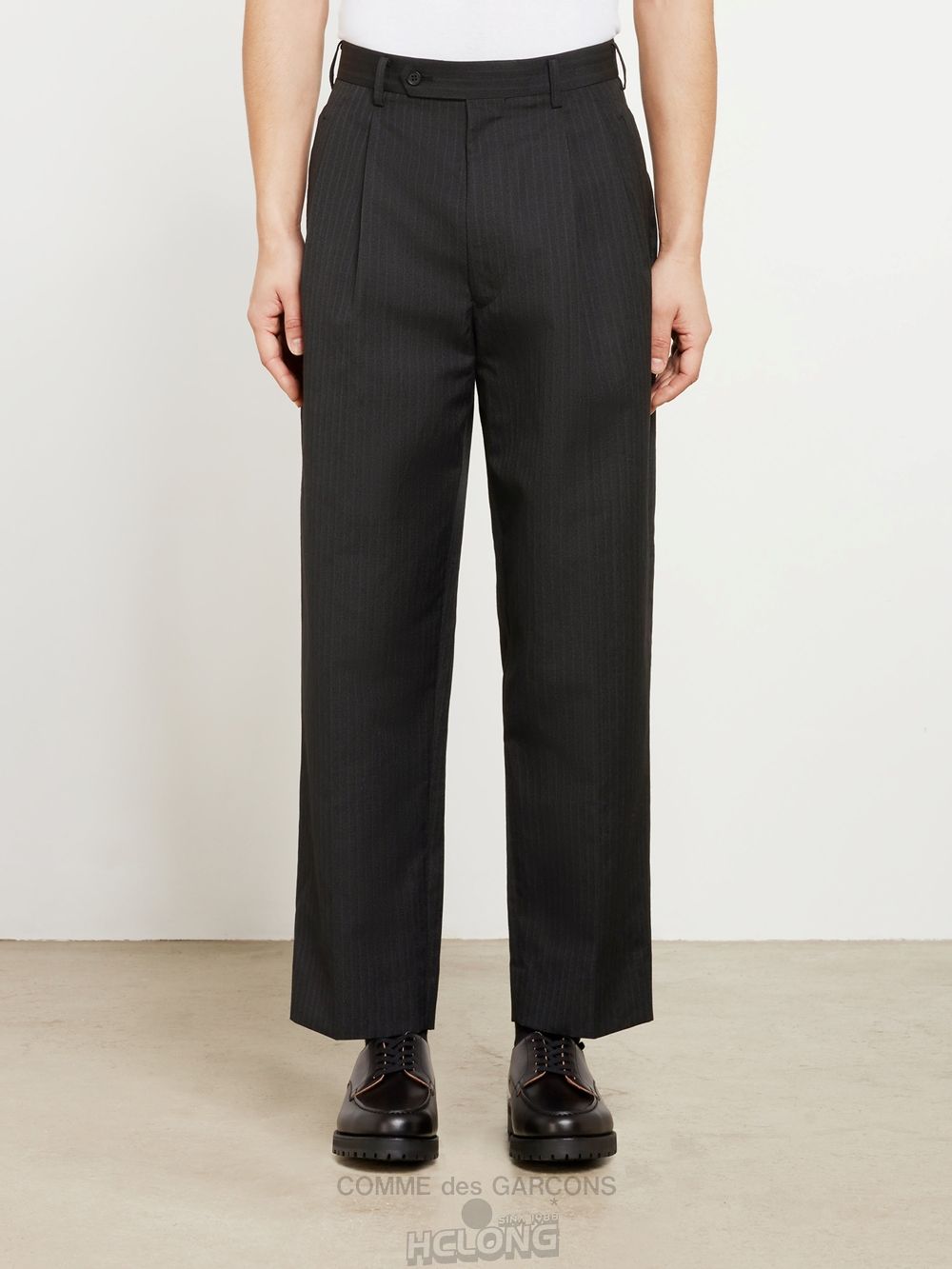 Comme Des Garcons Homme - Polyester Herringbone Pants Bukser Herre Black/Grey | 92658-GPTJ