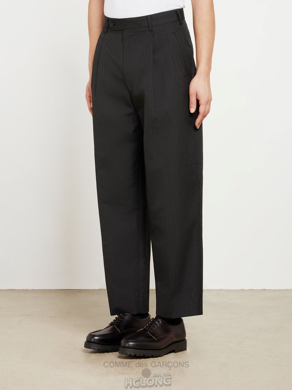 Comme Des Garcons Homme - Polyester Herringbone Pants Bukser Herre Black/Grey | 92658-GPTJ