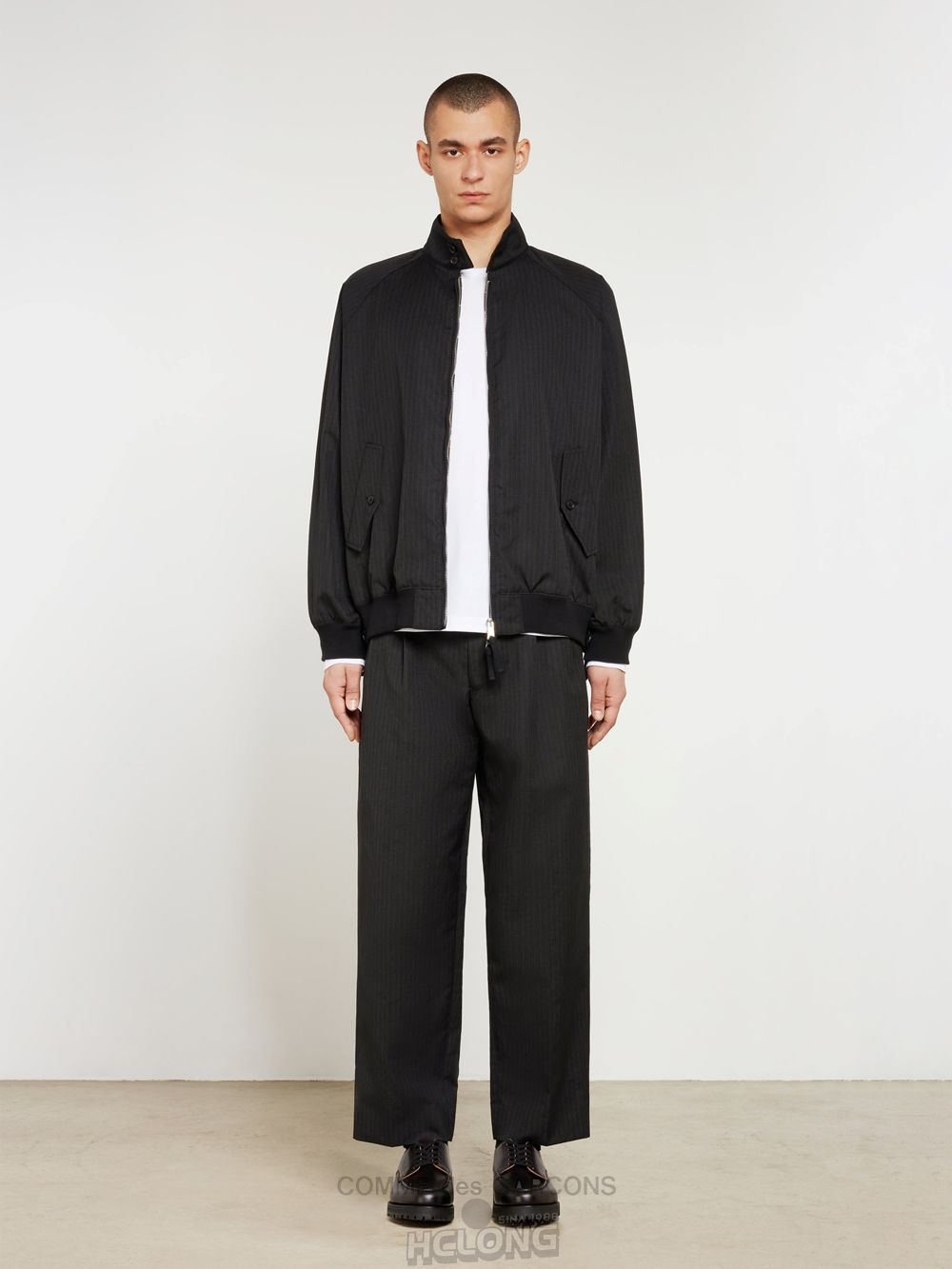 Comme Des Garcons Homme - Polyester Herringbone Pants Bukser Herre Black/Grey | 92658-GPTJ