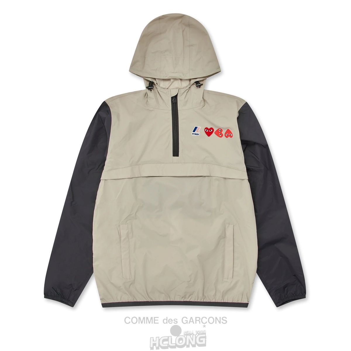 Comme Des Garcons K-WAY*PLAY Half Zip Jacket Hooded Sweatshirt Beige/Black | 48091-FSXG