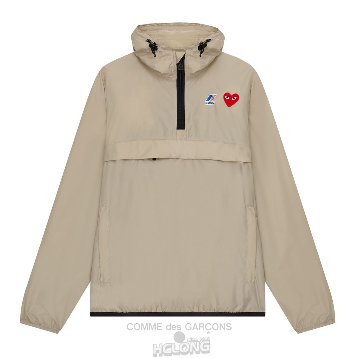 Comme Des Garcons K-WAY*PLAY Jacket Half Zip Hooded Sweatshirt Beige | 18570-ZGFV