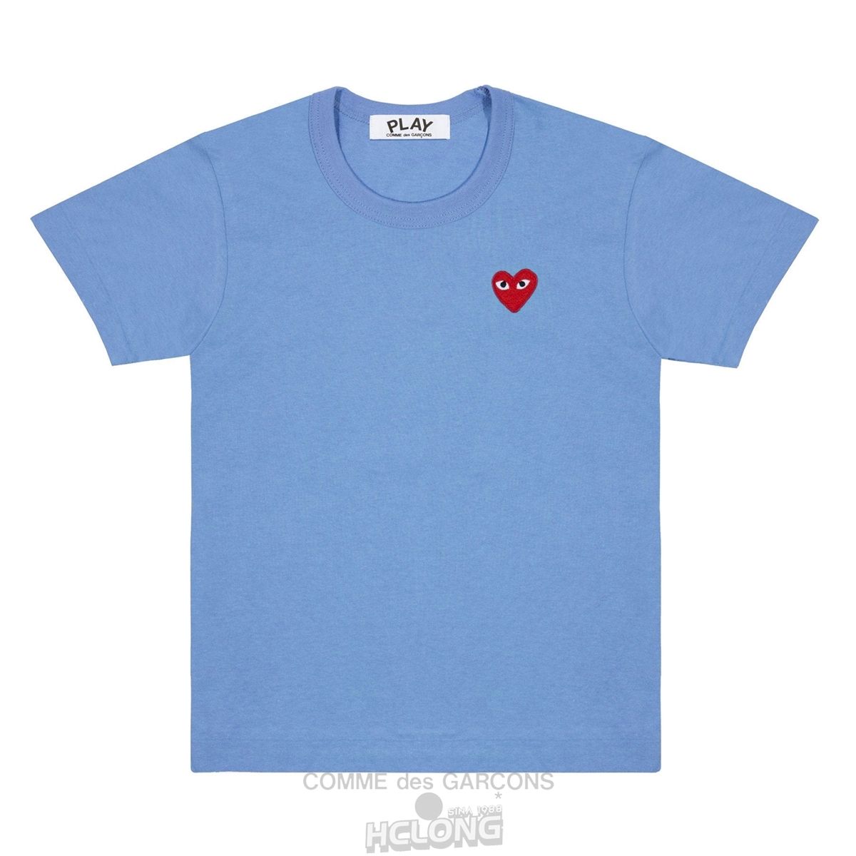 Comme Des Garcons PLAY Basic Coloured T-Shirt Red Emblem Short Sleeve Unisex Blå | 03169-EDVT