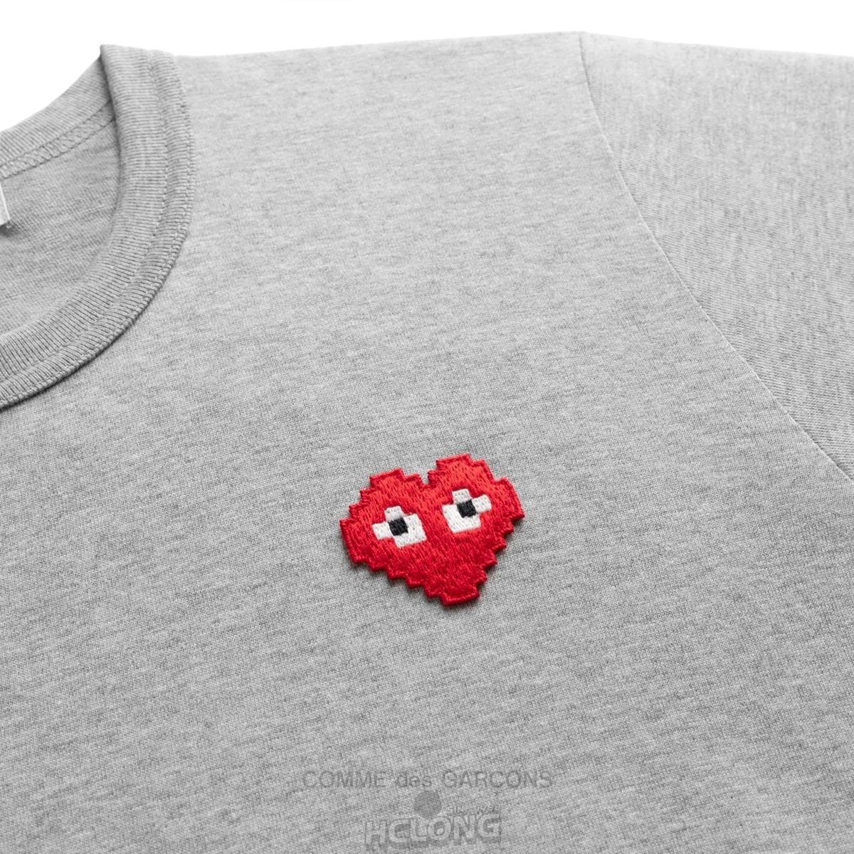 Comme Des Garcons PLAY Basic Invaders T-Shirt Red Emblem Short Sleeve Unisex Grå | 17483-XVPE