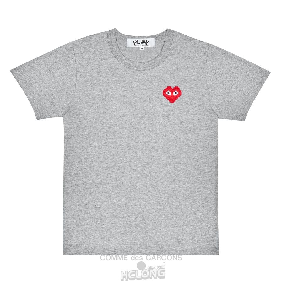 Comme Des Garcons PLAY Basic Invaders T-Shirt Red Emblem Short Sleeve Unisex Grå | 17483-XVPE