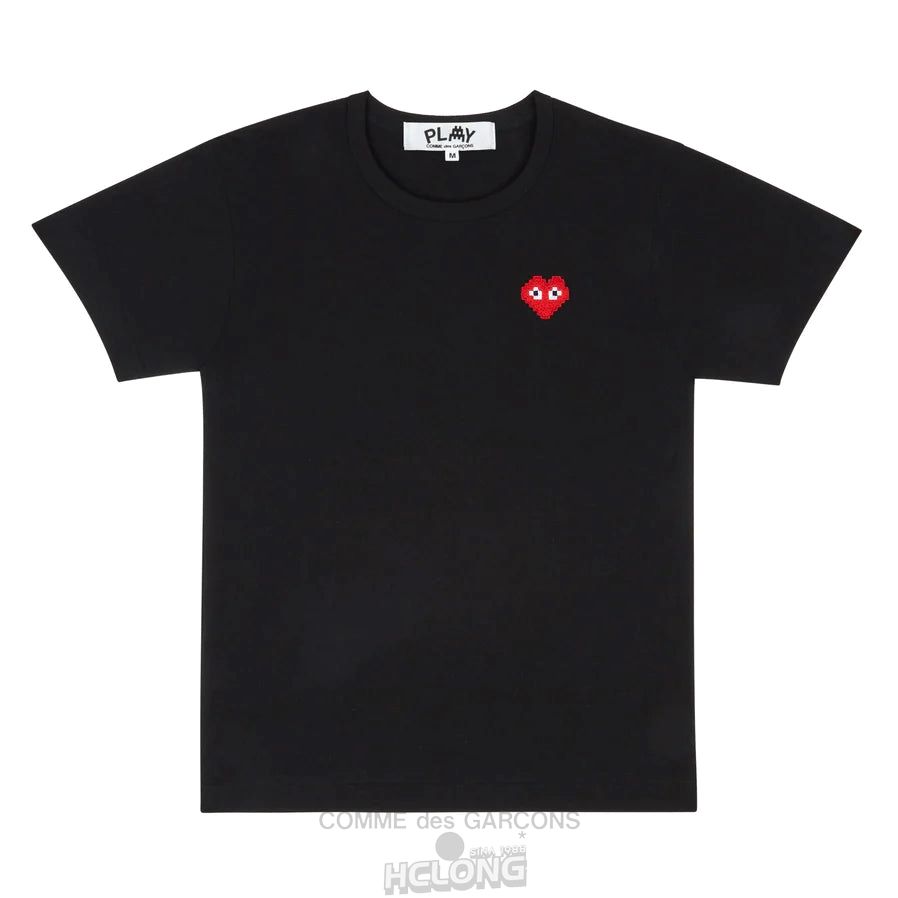 Comme Des Garcons PLAY Basic Invaders T-Shirt Red Emblem Short Sleeve Unisex Sort | 67941-MJES