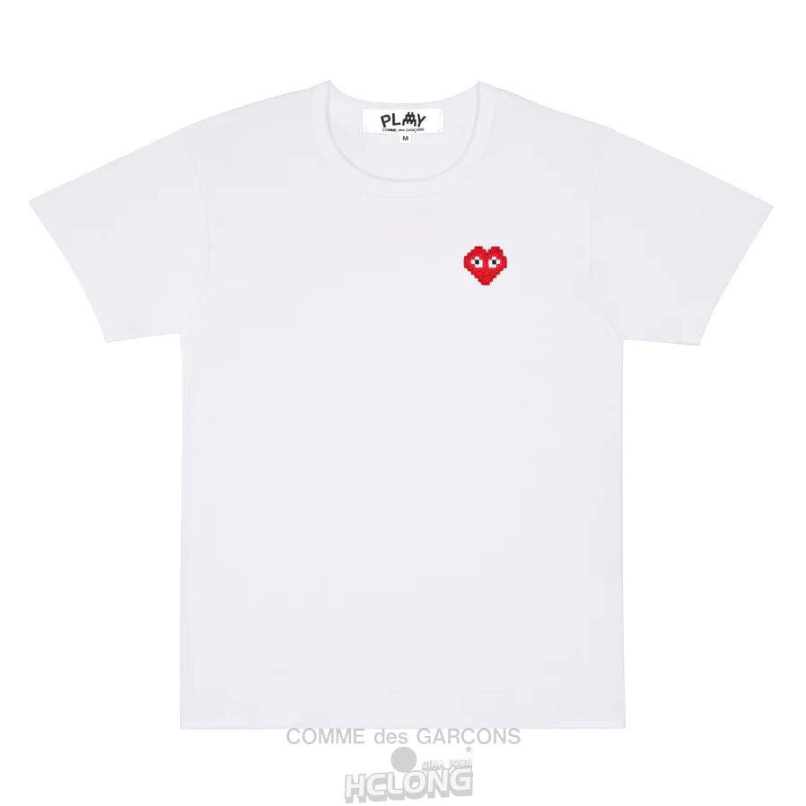 Comme Des Garcons PLAY Basic Invaders T-Shirt Red Emblem Short Sleeve Unisex Hvide | 90873-MTEB