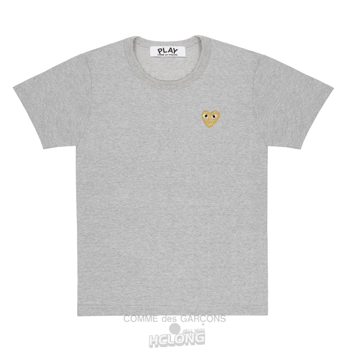 Comme Des Garcons PLAY Basic T-Shirt Gold Emblem Short Sleeve Unisex Grå | 32075-ZNFD