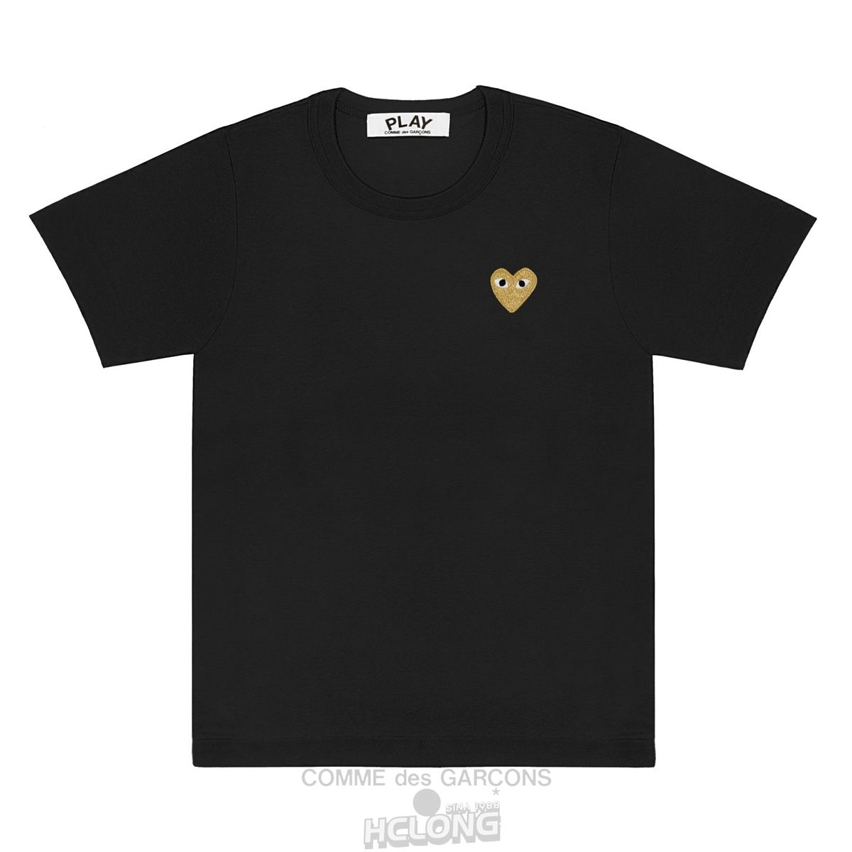 Comme Des Garcons PLAY Basic T-Shirt Gold Emblem Short Sleeve Unisex Sort | 72048-KFUY