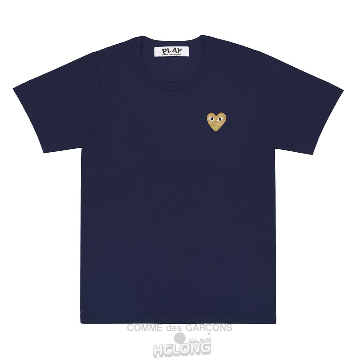 Comme Des Garcons PLAY Basic T-Shirt Gold Emblem Short Sleeve Unisex Mørkeblå | 87564-ZYWS